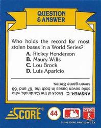 1991 Score Rookie & Traded - Magic Motion: World Series Trivia II #44 Q & A Card 44 Back