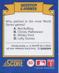 1991 Score Rookie & Traded - Magic Motion: World Series Trivia II #53 Q & A Card 53 Back