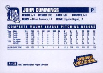 1997 Hebrew National Detroit Tigers #7 John Cummings Back