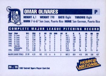 1997 Hebrew National Detroit Tigers #20 Omar Olivares Back