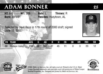 2001 Multi-Ad Charleston RiverDogs #5 Adam Bonner Back
