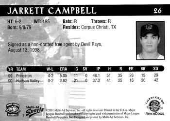2001 Multi-Ad Charleston RiverDogs #7 Jarrett Campbell Back