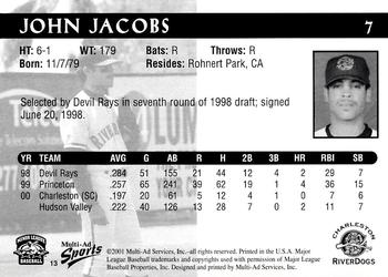 2001 Multi-Ad Charleston RiverDogs #13 John Jacobs Back