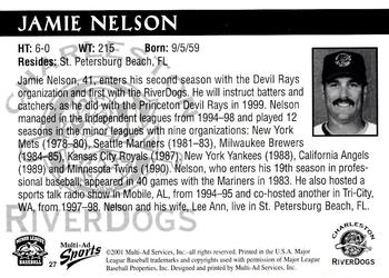 2001 Multi-Ad Charleston RiverDogs #27 Jamie Nelson Back