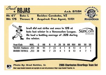 2005 Charleston RiverDogs #NNO Irwil Rojas Back
