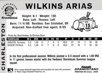 2006 Grandstand Charleston RiverDogs #NNO Wilkins Arias Back