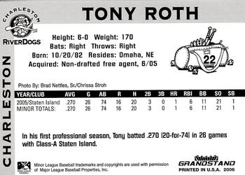 2006 Grandstand Charleston RiverDogs #NNO Tony Roth Back