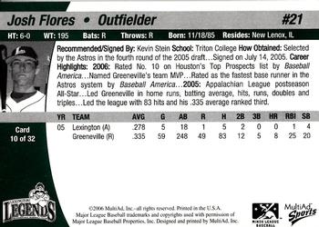 2006 MultiAd Lexington Legends #10 Josh Flores Back