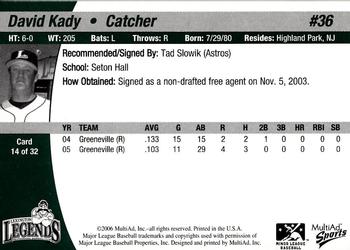 2006 MultiAd Lexington Legends #14 David Kady Back