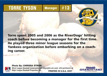 2007 Grandstand Charleston RiverDogs #NNO Torre Tyson Back