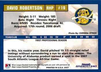 2007 Grandstand Charleston RiverDogs #NNO David Robertson Back