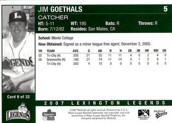 2007 MultiAd Lexington Legends #9 Jim Goethals Back