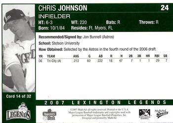 2007 MultiAd Lexington Legends #14 Chris Johnson Back