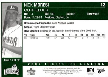 2007 MultiAd Lexington Legends #16 Nick Moresi Back