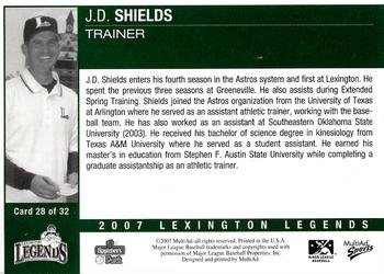 2007 MultiAd Lexington Legends #28 J.D. Shields Back
