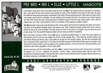 2007 MultiAd Lexington Legends #32 Big L / Elle / Pee Wee Back
