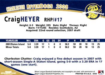 2008 Grandstand Charleston RiverDogs #NNO Craig Heyer Back