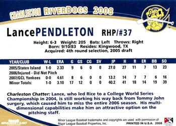 2008 Grandstand Charleston RiverDogs #NNO Lance Pendleton Back
