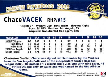 2008 Grandstand Charleston RiverDogs #NNO Chace Vacek Back