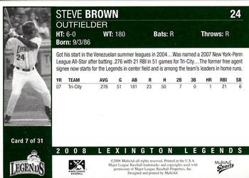 2008 MultiAd Lexington Legends #7 Steve Brown Back