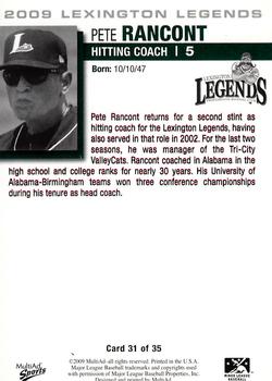 2009 MultiAd Lexington Legends #31 Pete Rancont Back