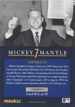 1992 Pinnacle Mickey Mantle #12 Contracts Back