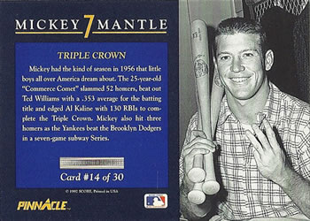 1992 Pinnacle Mickey Mantle #14 Triple Crown Back