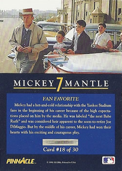 1992 Pinnacle Mickey Mantle #18 Fan Favorite Back