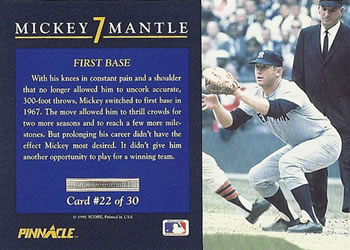 1992 Pinnacle Mickey Mantle #22 First Base Back