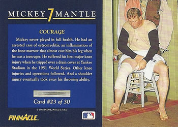 1992 Pinnacle Mickey Mantle #23 Courage Back