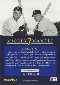 1992 Pinnacle Mickey Mantle #24 Mick & Stan Back