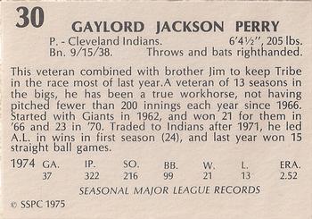1975 SSPC 42 #30 Gaylord Perry Back