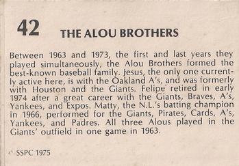 1975 SSPC 42 #42 The Alou Brothers (Felipe Alou / Matty Alou / Jesus Alou) Back