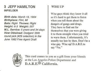 1992 Los Angeles Dodgers Police #NNO Jeff Hamilton Back