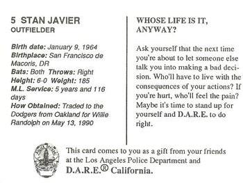 1992 Los Angeles Dodgers Police #NNO Stan Javier Back
