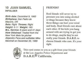 1992 Los Angeles Dodgers Police #NNO Juan Samuel Back