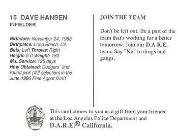 1992 Los Angeles Dodgers Police #NNO Dave Hansen Back