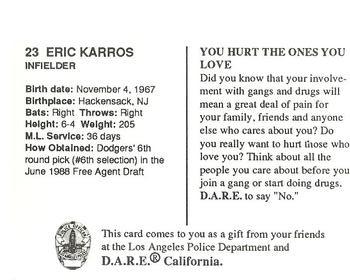 1992 Los Angeles Dodgers Police #NNO Eric Karros Back
