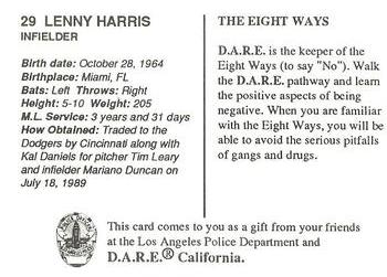 1992 Los Angeles Dodgers Police #NNO Lenny Harris Back