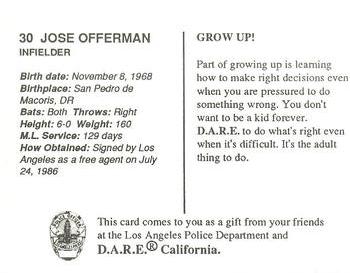 1992 Los Angeles Dodgers Police #NNO Jose Offerman Back