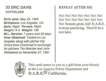 1992 Los Angeles Dodgers Police #NNO Eric Davis Back