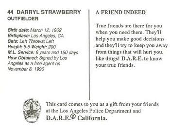 1992 Los Angeles Dodgers Police #NNO Darryl Strawberry Back