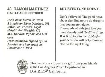 1992 Los Angeles Dodgers Police #NNO Ramon Martinez Back