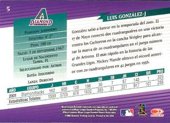 2002 Donruss Super Estrellas #5 Luis Gonzalez Back