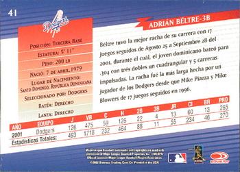 2002 Donruss Super Estrellas #41 Adrian Beltre Back