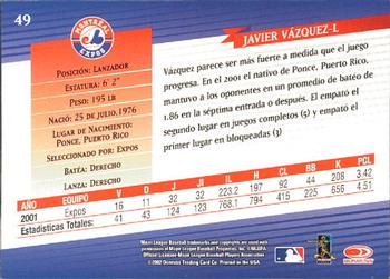 2002 Donruss Super Estrellas #49 Javier Vazquez Back