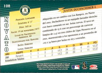 2002 Donruss Super Estrellas #108 Justin Duchscherer Back