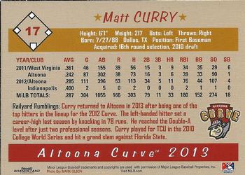 2013 Grandstand Altoona Curve #NNO Matt Curry Back