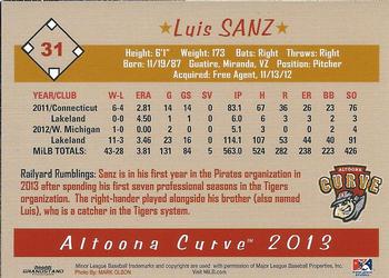 2013 Grandstand Altoona Curve #NNO Luis Sanz Back