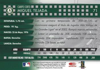 2003 Donruss Estrellas #71 Miguel Tejada Back